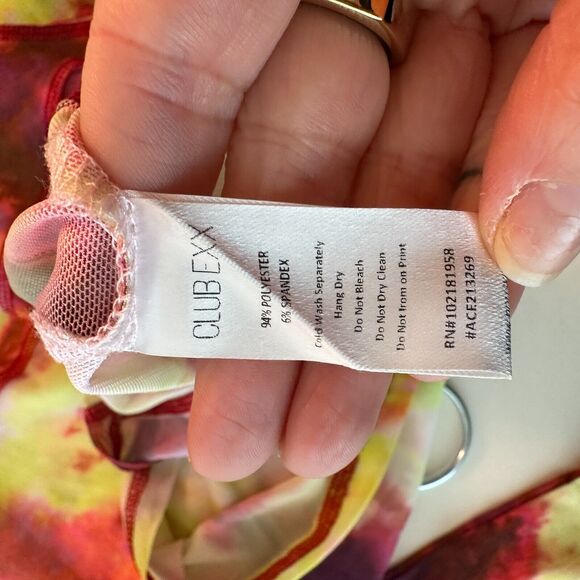 Club Exx Long Sleeve Mesh Crop and Matching Mini Skirt Tie Dye Pink Yellow Red L - Picture 7 of 13